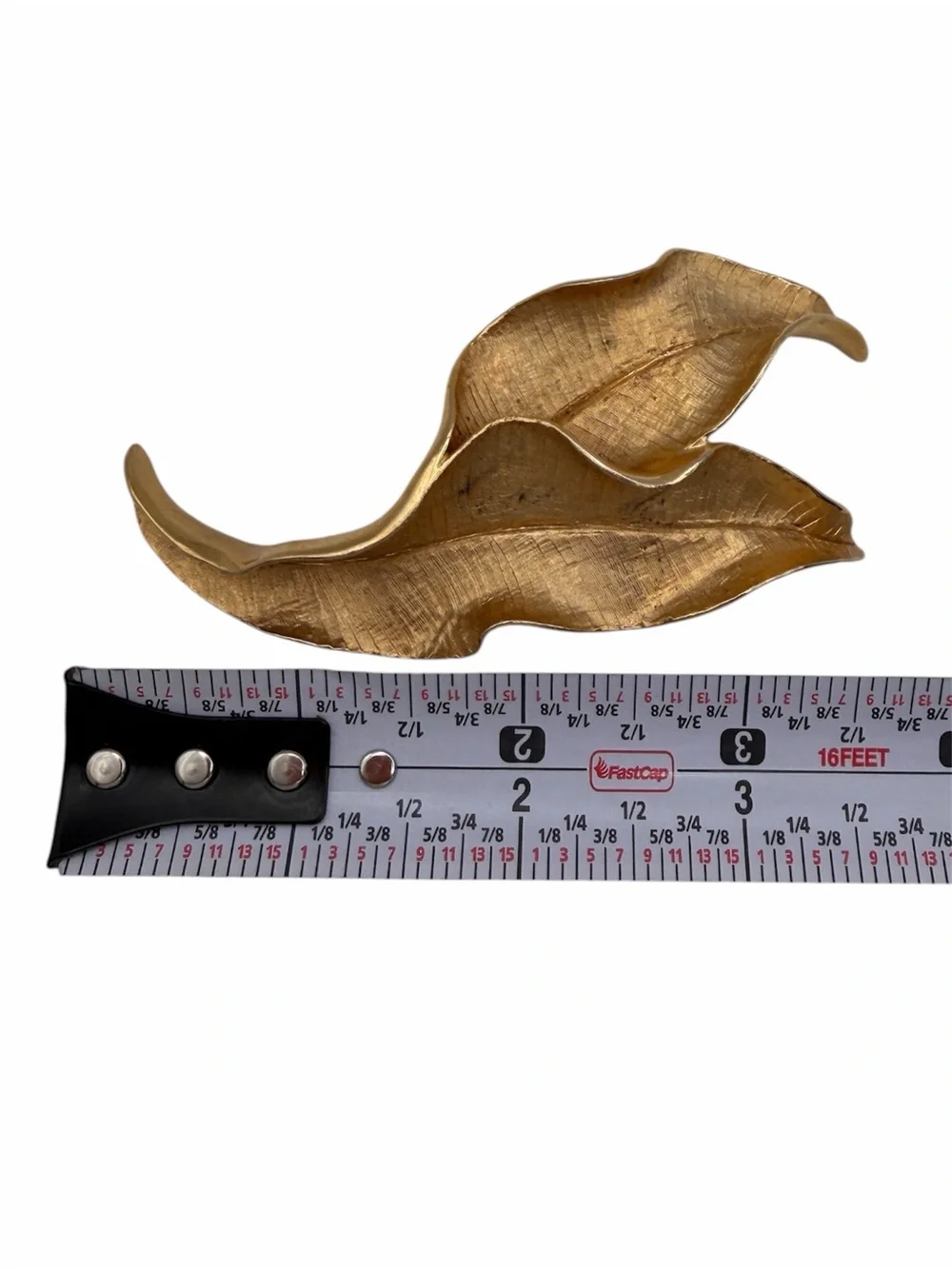 Vintage Capri Signed Gold Tone Sculptural Leaf Brooch Pin 3.5”